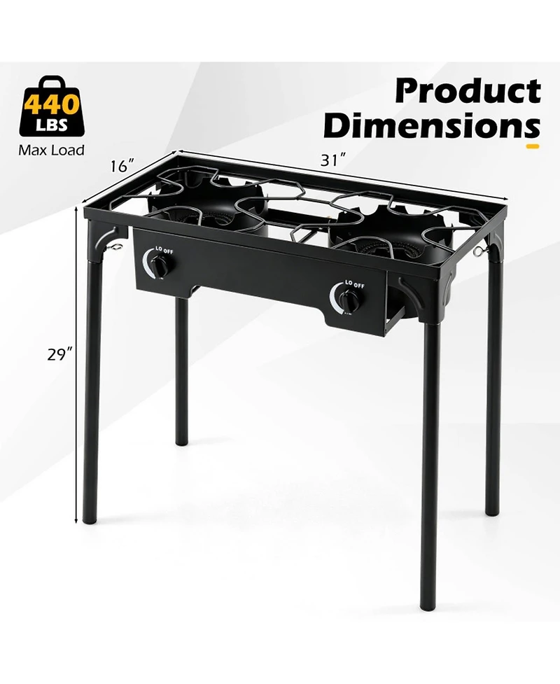 Hongge 160000 Btu 2 Burner Propane Camping Stove with Regulator Hose