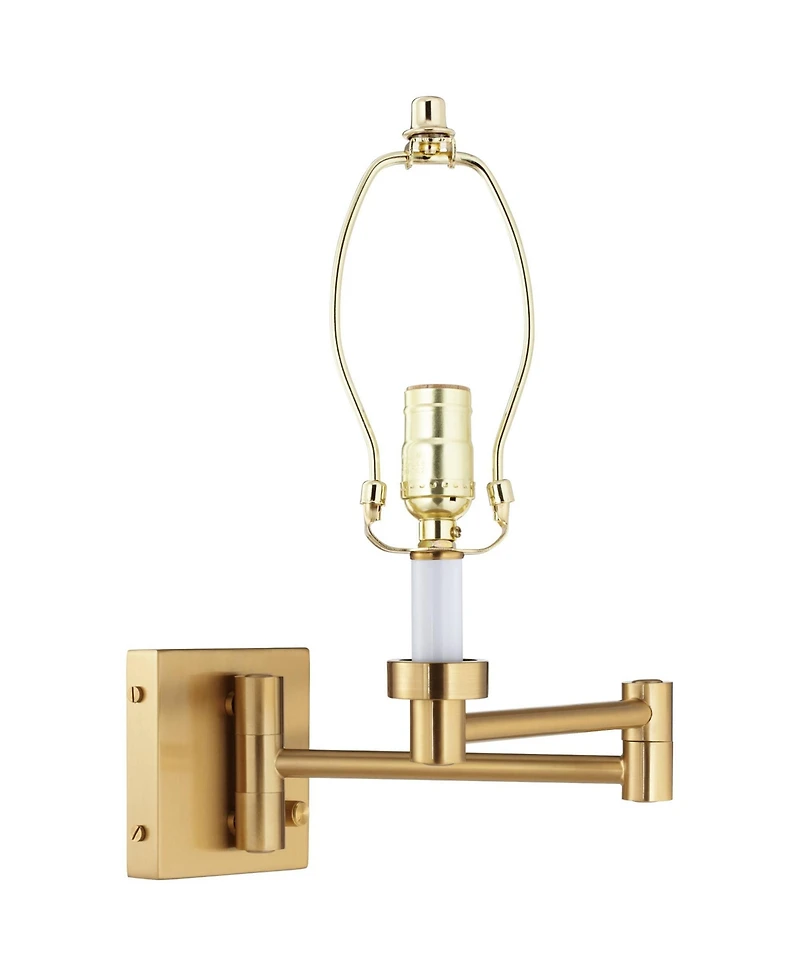 Barnes and Ivy Swing Arm Wall Lamp Warm Antique Brass Plug-In Light Fixture Fabric Bell Shade Bedroom Bedside Reading