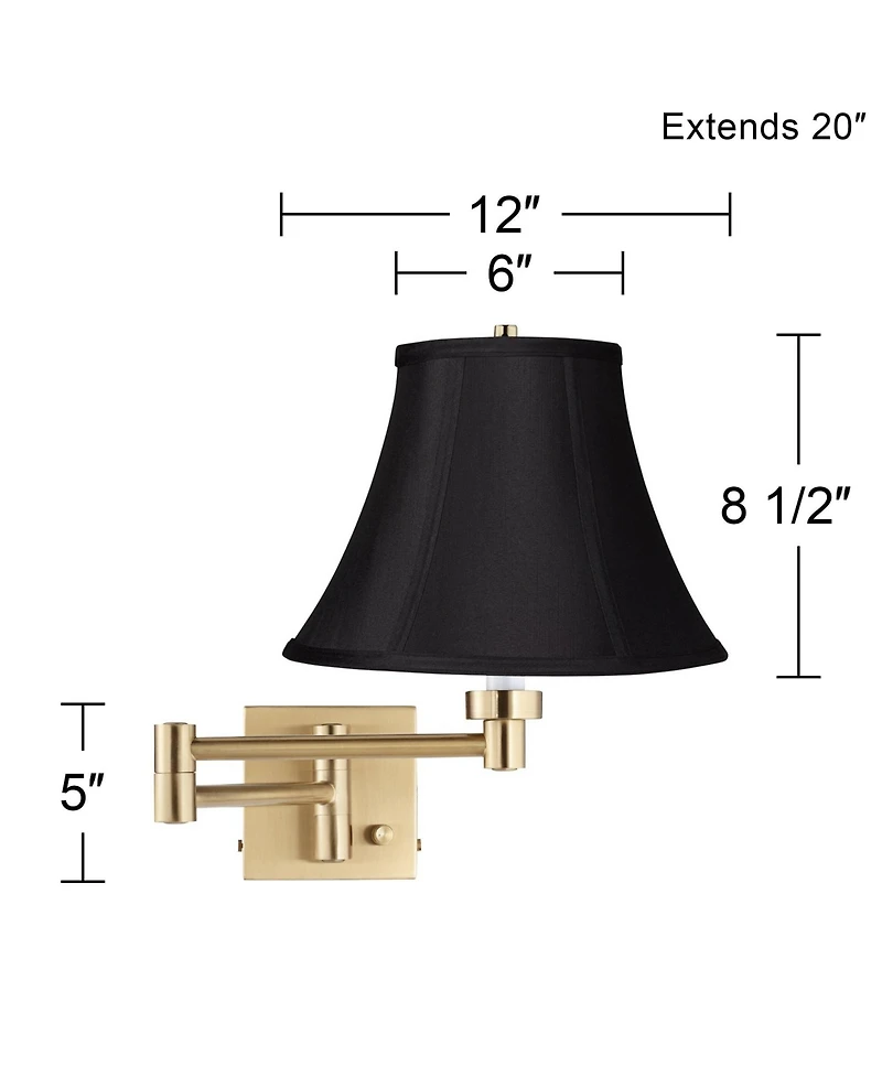 Barnes and Ivy Swing Arm Wall Lamp Warm Antique Brass Plug-In Light Fixture Fabric Bell Shade Bedroom Bedside Reading