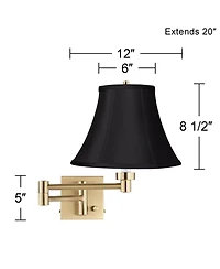 Barnes and Ivy Swing Arm Wall Lamp Warm Antique Brass Plug-In Light Fixture Fabric Bell Shade Bedroom Bedside Reading