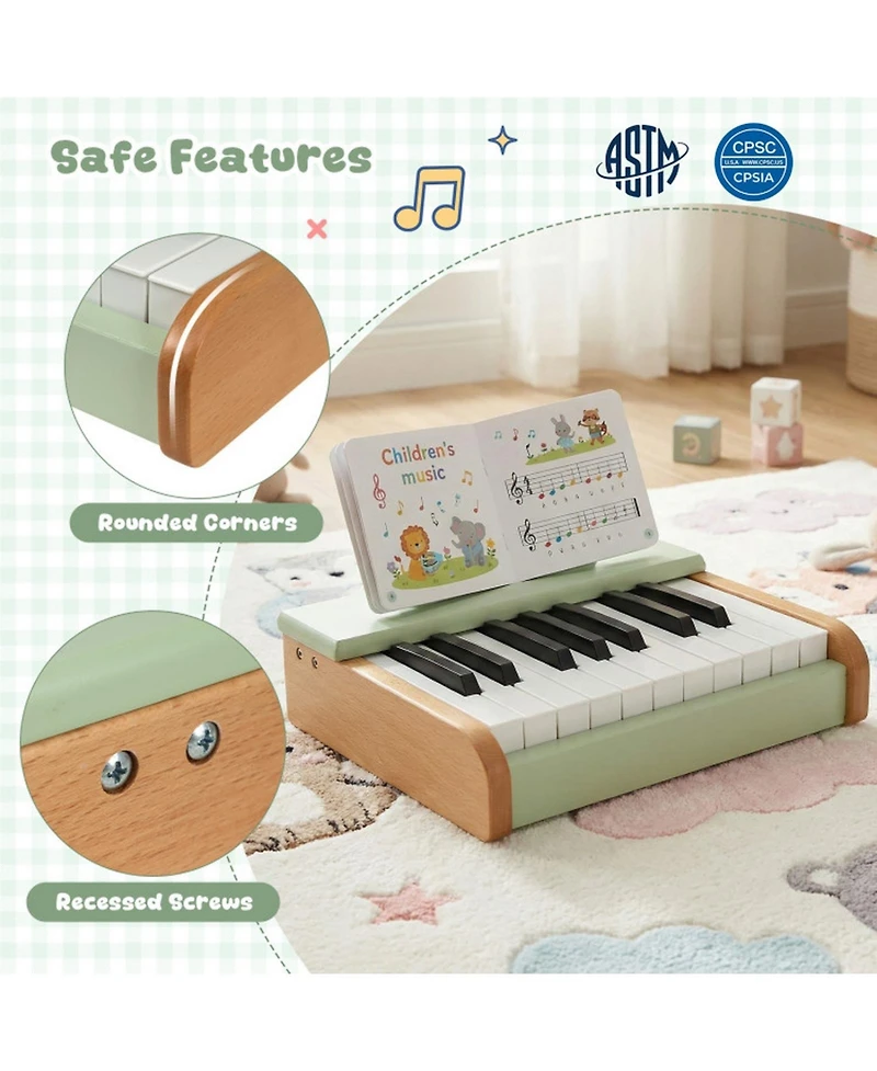 Hongge 18-Key Wooden Battery-Operated Piano, Ages 3+