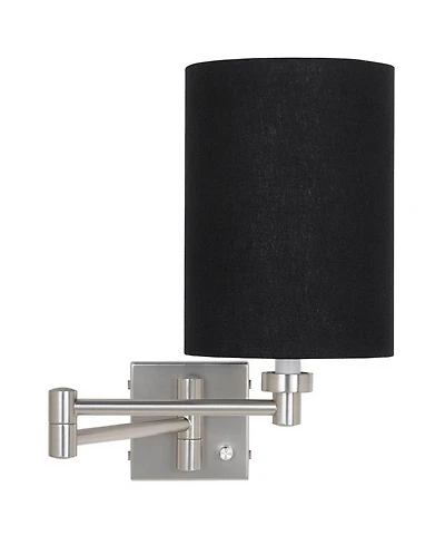 Possini Euro Design Modern Swing Arm Wall Lamp Brushed Nickel Plug-In Light Fixture Linen Cylinder Shade for Bedroom Bedside