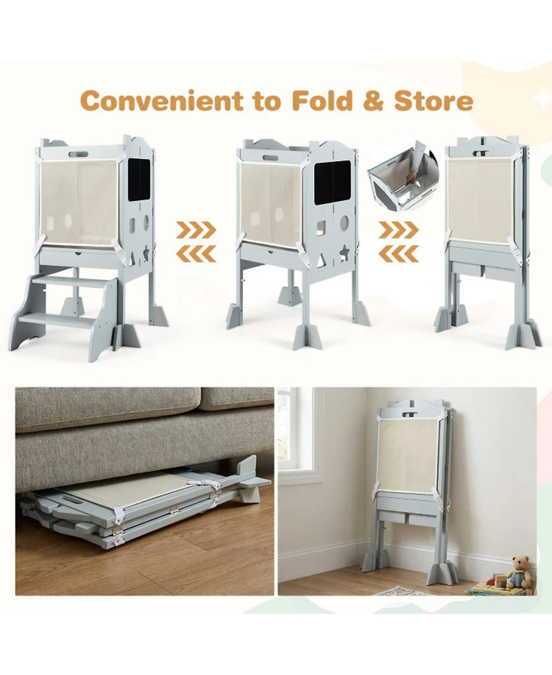 Hongge 3-In-1 Foldable Toddler Tower Convertible to 2-Step Stool
