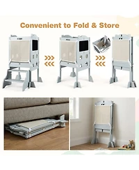 Hongge 3-In-1 Foldable Toddler Tower Convertible to 2-Step Stool