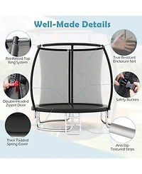 Hongge 8 ft Galvanized Steel Safety Enclosure Net Trampoline with Ladder, 880 lb Capacity, Ages 3+