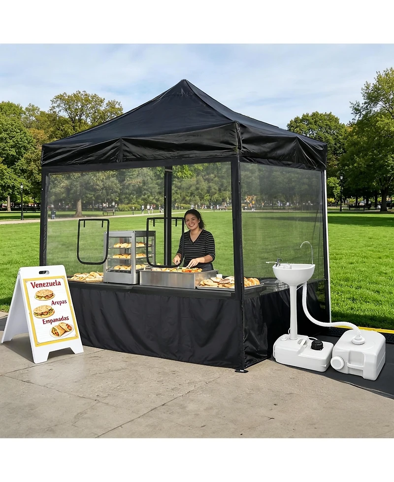 Yescom InstaHibit 10x10Feet Pop Up Canopy Mesh Sidewalls and 17L Portable Hand Wash Station Combo, Food Vendor Booth Sanitation Kit for Outdoor Event