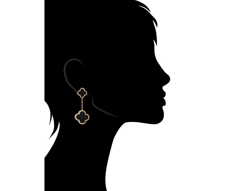 Rivka Friedman 18K Gold Plated Onyx Flower Double Drop Earrings