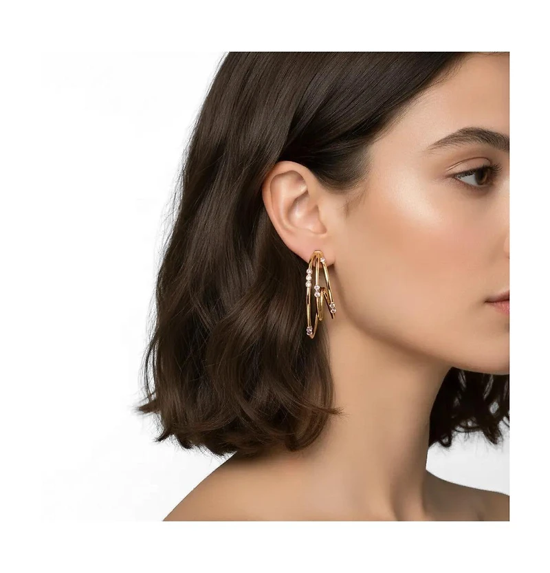 Rivka Friedman 18K Gold Plated Multi Hoop Earrings with Bezel Set Cz Accents
