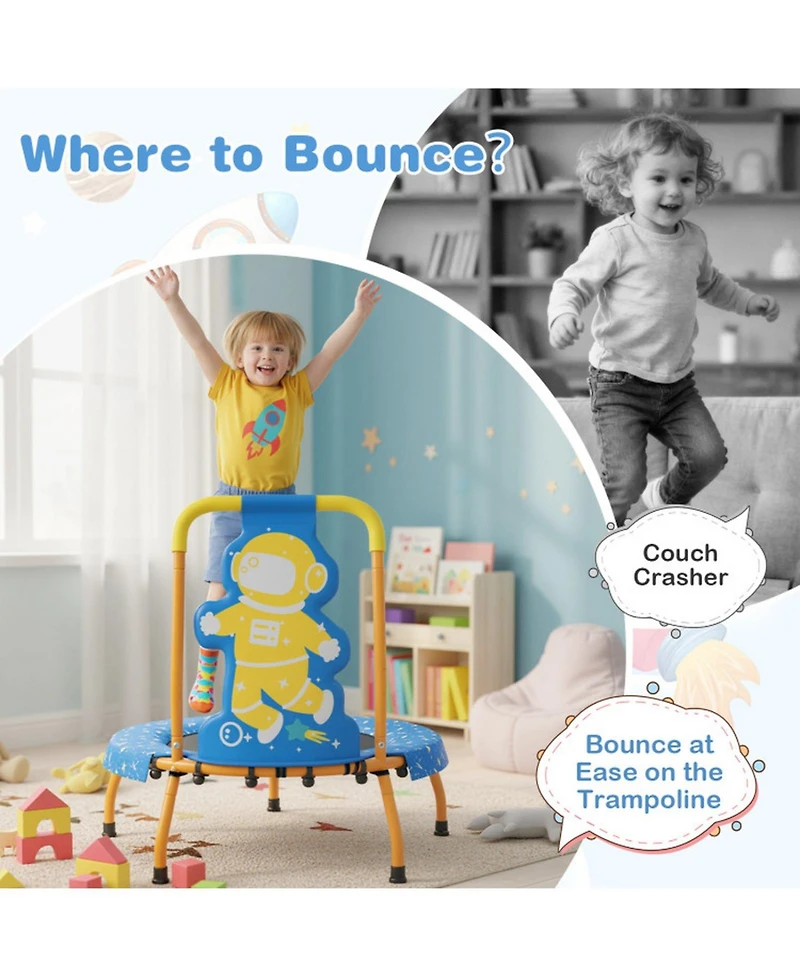 Hongge Mini Toddler Trampoline with Padded Handle, 28" × 30", 176 lb Capacity, Ages 3-6