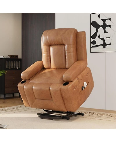 homfan Power Lift Recliner with Heat and Massage, Pu Leather, Adjustable Back and Legs, for Seniors