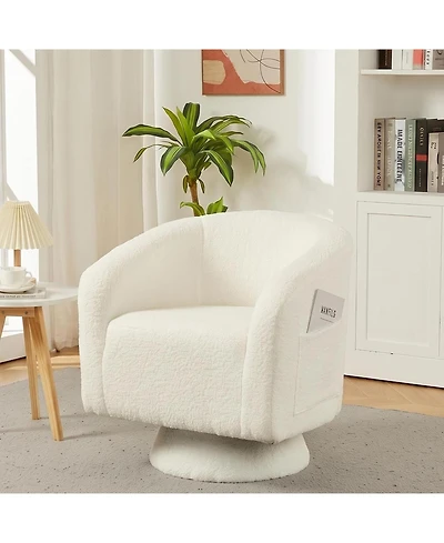 homfan Swivel Accent Chair with Wood Base - 360degree(s) Swivel Barrel Chair, Boucle Armchair for Living Room and Reading Nook