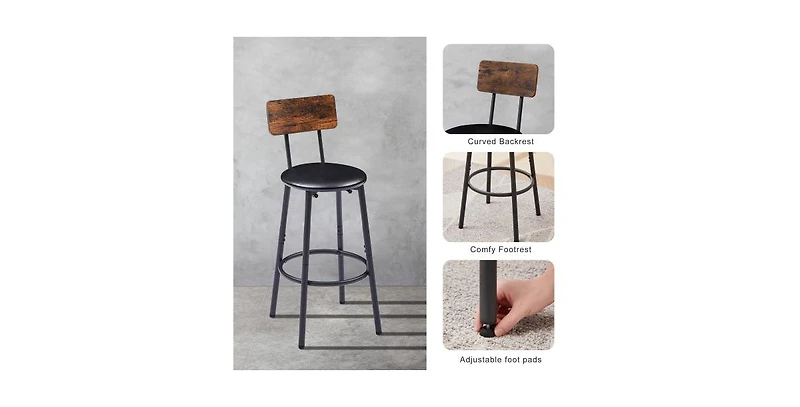 Flynama 2-Piece Bar Table Set with Pu Soft Seat Stools, Space-Saving for Small Kitchen and Living Room