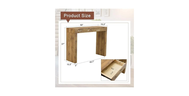 Flynama 2-Piece Wood Grain Bar Table Set with Pu Stools, Double Drawer Storage for Cafe
