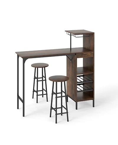 Sugift 3-Piece Bar Table and Chairs Set with 6-Bottle Wine Rack