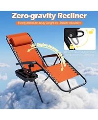 Sugift Portable Zero Gravity Chair with Cup Holder Tray and 160degree(s) Adjustable Backrest