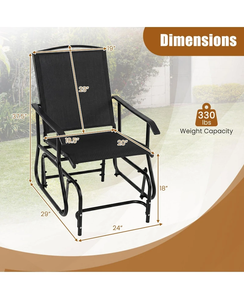 Sugift Outdoor Glider Chair with Metal Frame and Armrests