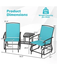 Sugift 2-Seater Outdoor Glider Bench with 2-Tier Center Table