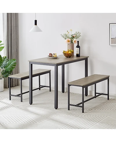 Clihome 3 Piece Dining Bar Table Set, with 2 Benches, Kitchen