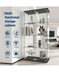 homfan Tempered Glass Display Cabinet, 4 Shelves, Doors, Led Lights and Motion Detector, Curio for Collectibles