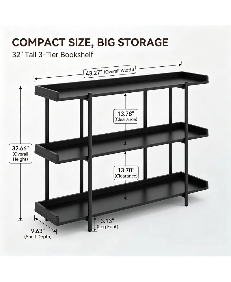 homfan 3 Tier Console Table, Rustic Farmhouse Sofa Table with Edge Guard, Industrial Entryway Wood Shelves, 6 Legs
