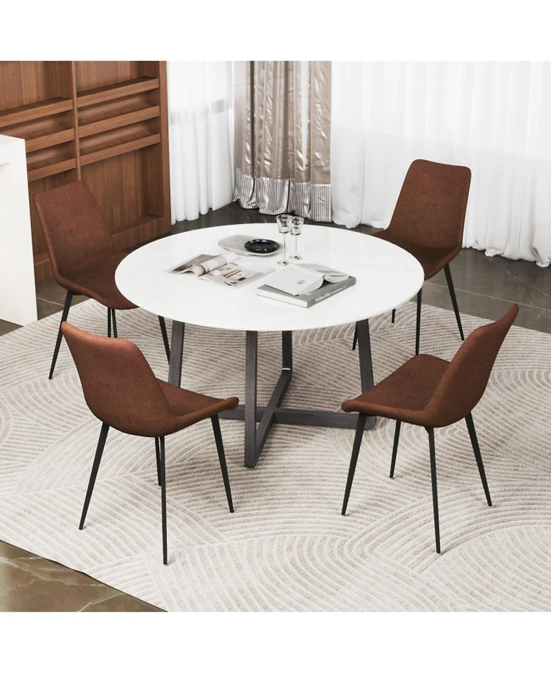 Sugift Set of 4 Upholstered Dining Chairs with Metal Legs and Padded Backs