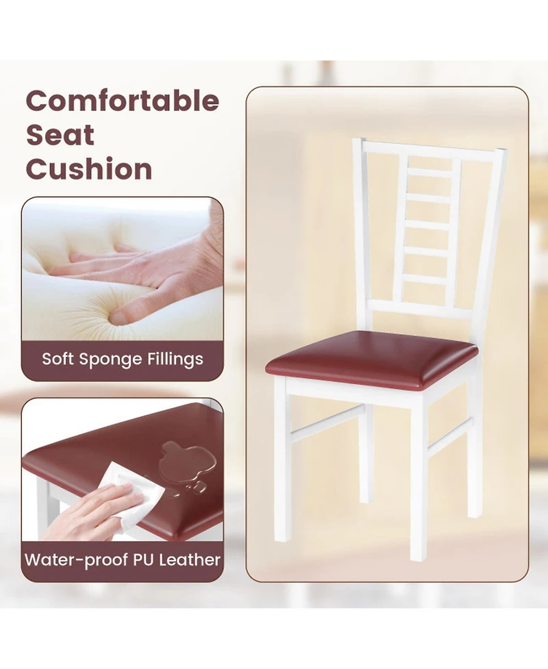 Sugift Pu Leather Upholstered Rubber Wood Dining Chairs Set of 4