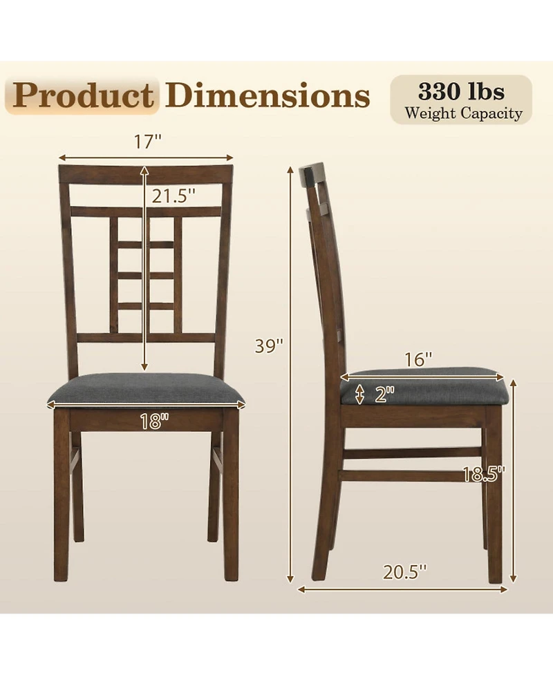 Sugift Set of 4 Rubber Wood Dining Chairs with Lattice Back Cushioned Seats