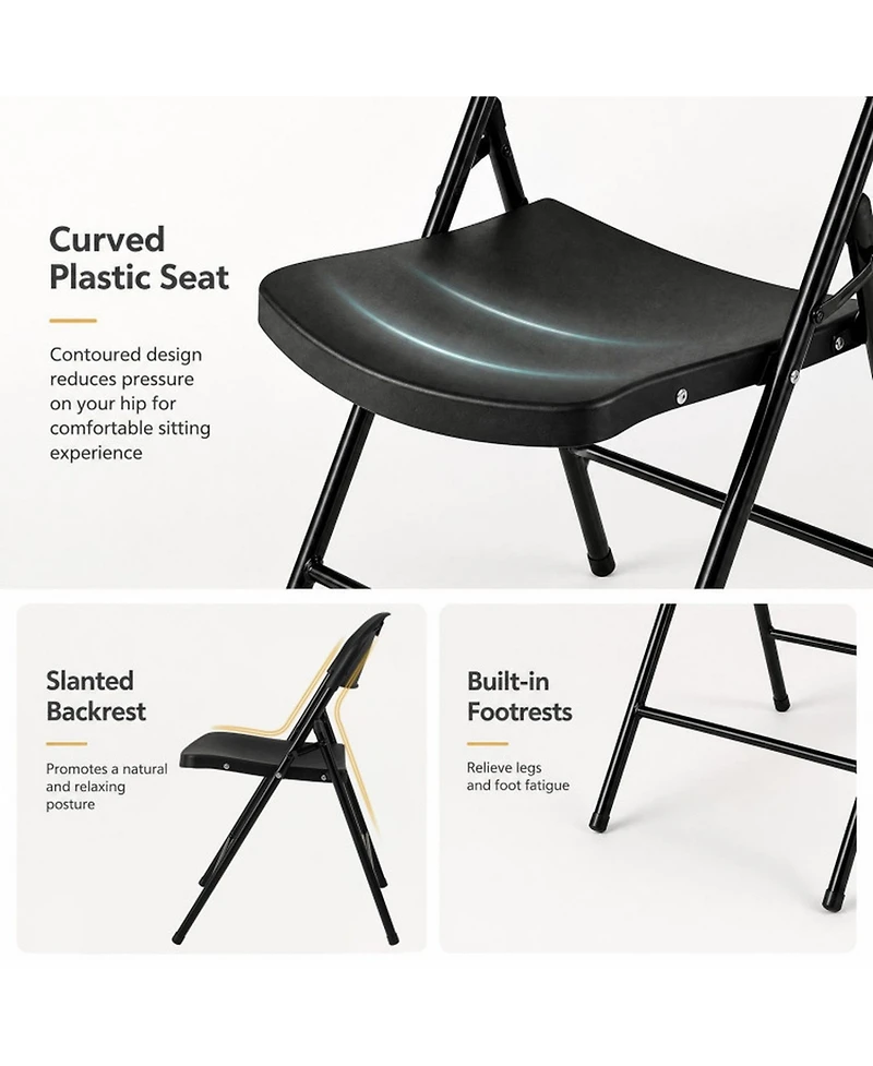 Sugift Set of 4 Foldable Plastic Chairs with Ergonomic Backrest