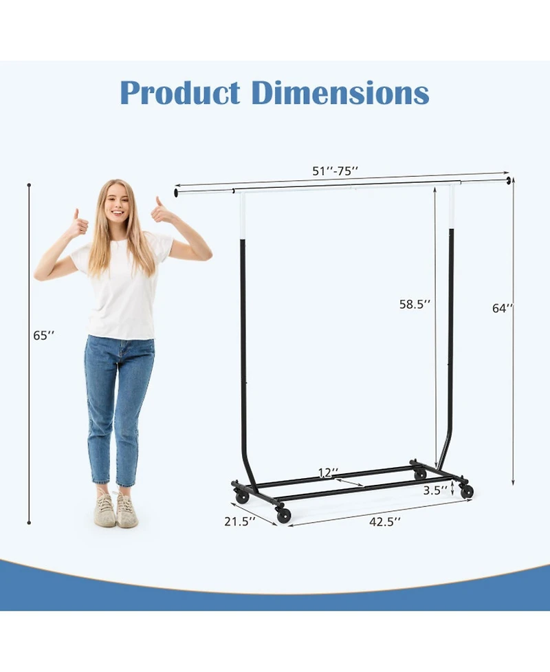 Hongge Extendable Rolling Clothes Rack with 360 Degree Swivel Casters
