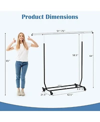 Hongge Extendable Rolling Clothes Rack with 360 Degree Swivel Casters