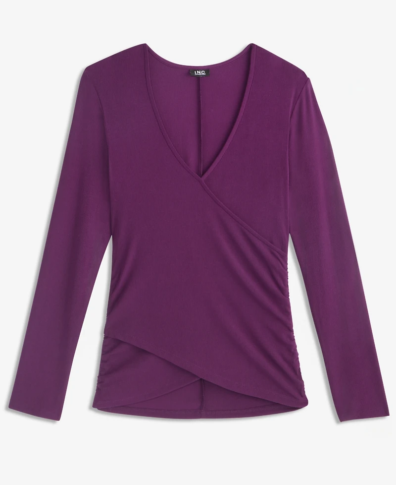 I.n.c. International Concepts Women's Long-Sleeve V-Neck Side-Ruching Wrap Top, Macy's Exclusive