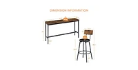 Flynama 4-Piece Long Bar Table Set with 3 Pu Stools, Industrial for Kitchen and Living Room