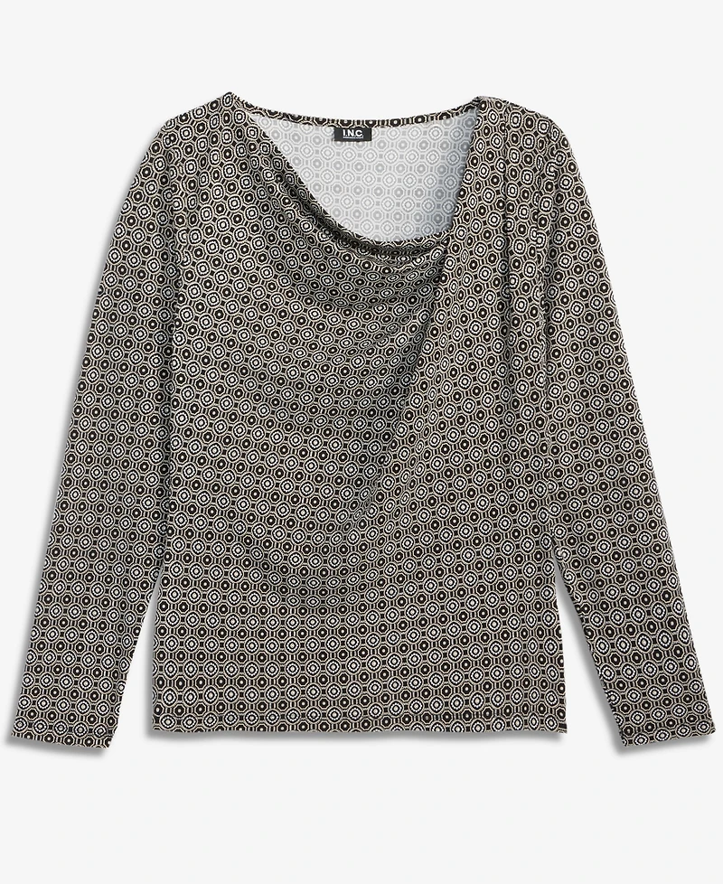 I.n.c. International Concepts Women's Geometric-Print Cowl-Neck Long-Sleeve Blouse, Macy's Exclusive