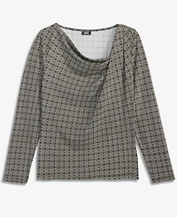 I.n.c. International Concepts Women's Geometric-Print Cowl-Neck Long-Sleeve Blouse, Macy's Exclusive