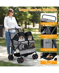 Sugift Foldable Double Pet Stroller with Adjustable Sunshade and Storage Basket