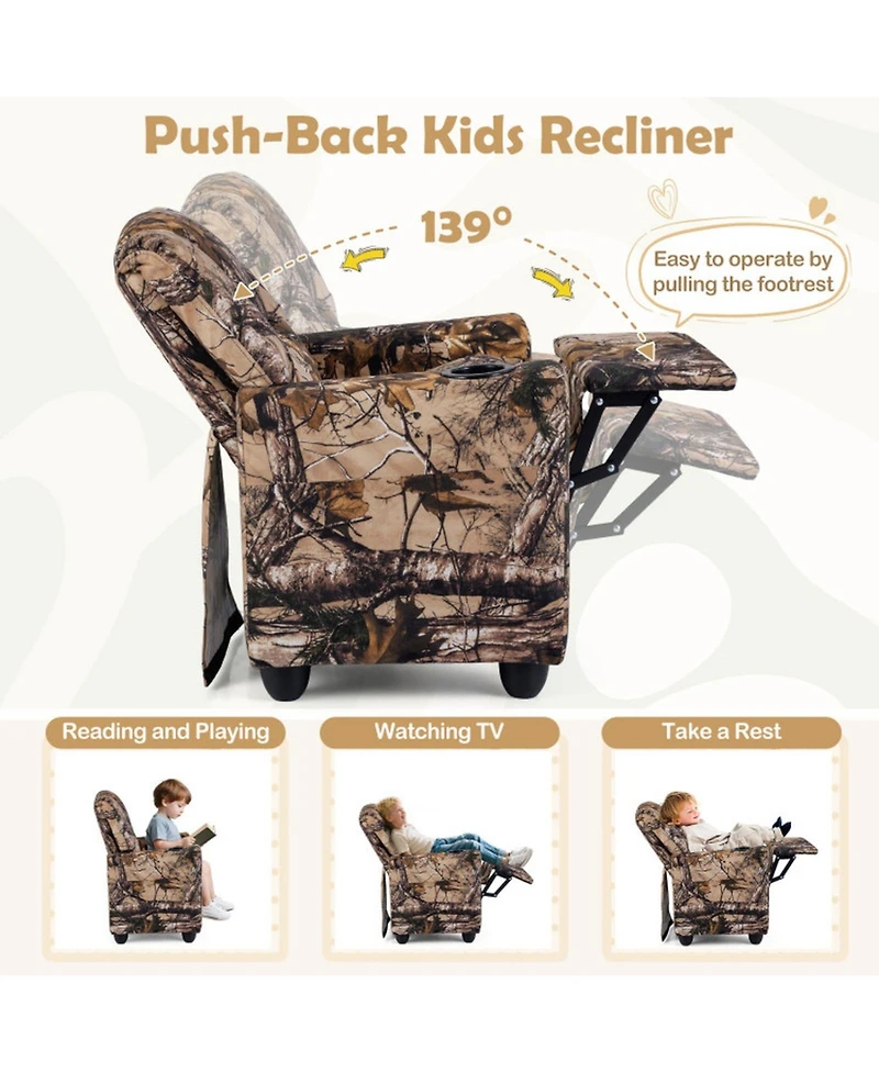 Sugift Kids Push Back Recliner Chair Toddler Reclining Armchair with Cup Holder