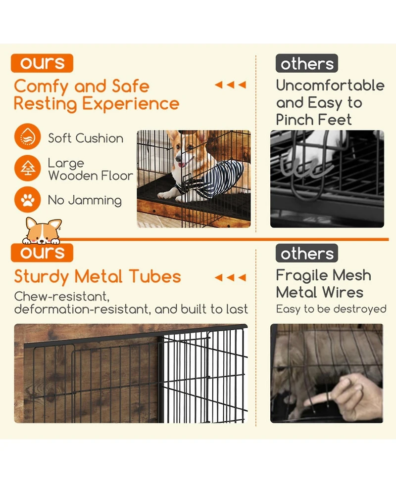 Hongge 33 in Cushioned Dog Crate Furniture Doubling as an End Table