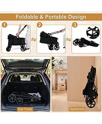 Hongge Foldable Pet Stroller with One-Step Rear Wheel Brake