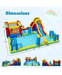 Hongge 9-in-1 Inflatable Water Slide Bounce House with Climbing Wall, 197" x 161" x 75", Ages 3-12