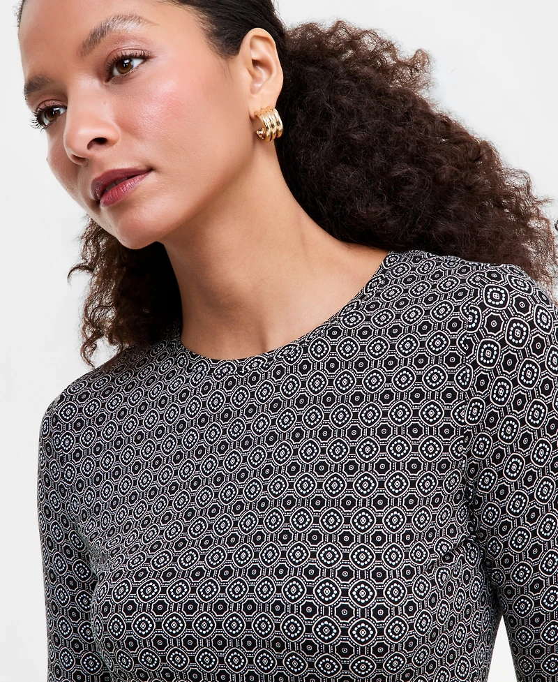 I.n.c. International Concepts Women's Geometric-Print Long-Sleeve Crewneck Top, Macy's Exclusive