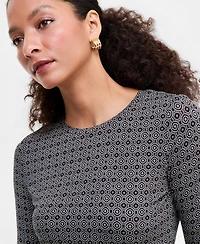 I.n.c. International Concepts Women's Geometric-Print Long-Sleeve Crewneck Top, Macy's Exclusive