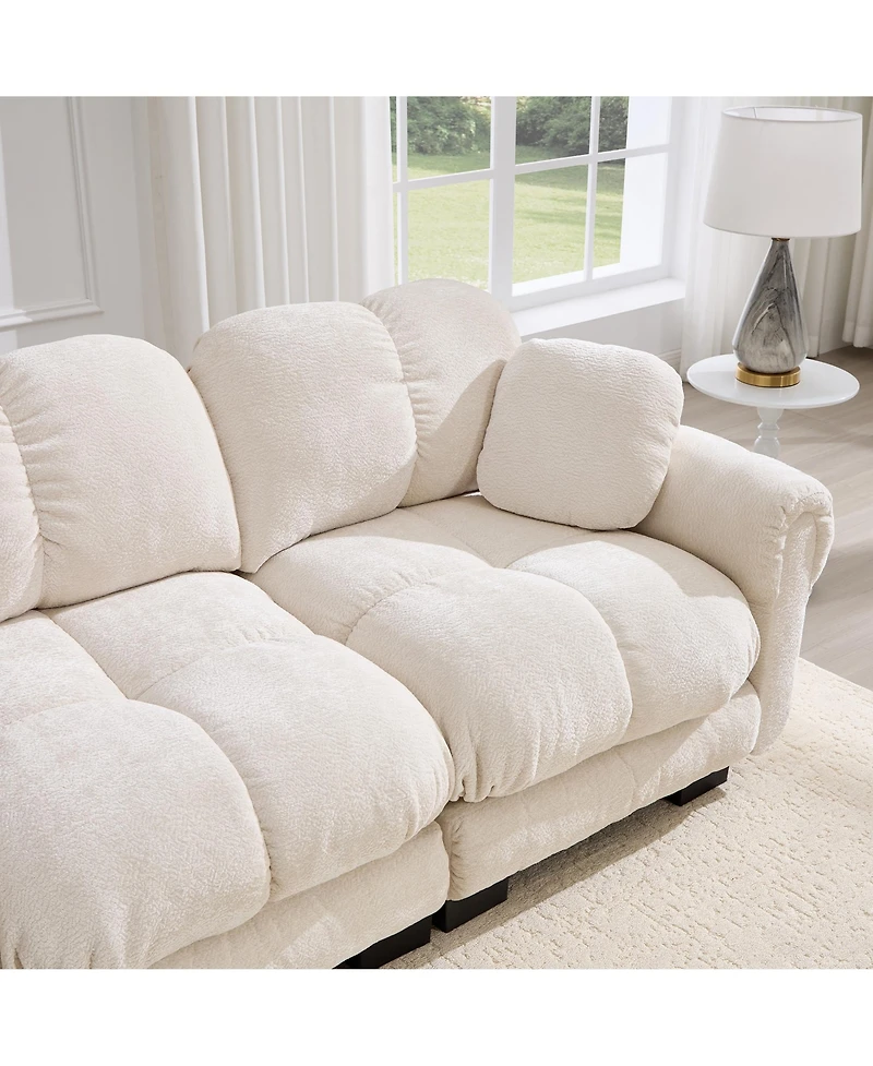 Boyel Living Chenille Cloud L-Shaped Loveseat Sofa Soft Padded Armrests Stylish Petal Design with Movable Ottoman