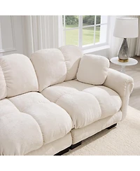 Boyel Living Chenille Cloud L-Shaped Loveseat Sofa Soft Padded Armrests Stylish Petal Design with Movable Ottoman