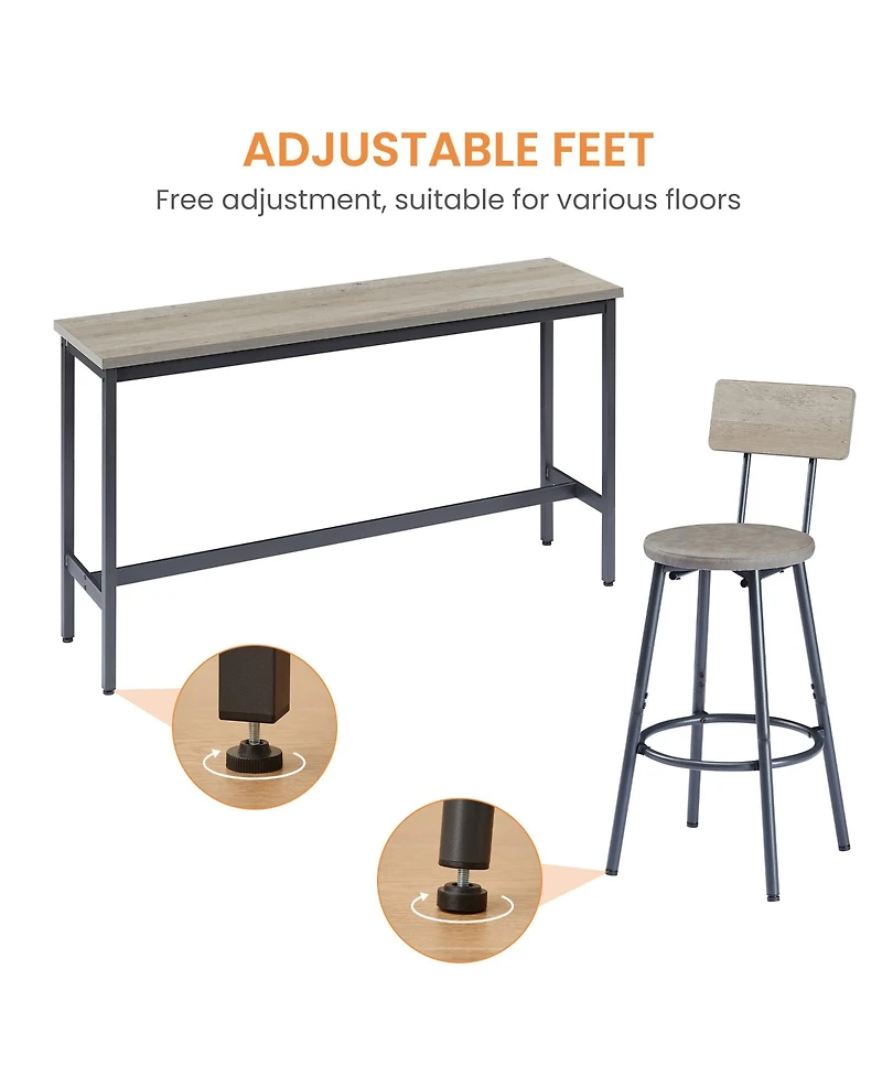 Clihome Long Bar Table Set with 3 Pu Upholstered Bar Stools, Modern Dining Bar Stools Set