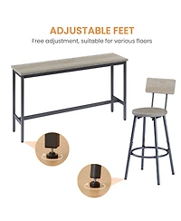 Clihome Long Bar Table Set with 3 Pu Upholstered Bar Stools, Modern Dining Bar Stools Set