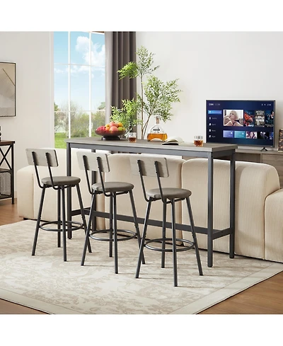Clihome Long Bar Table Set with 3 Pu Upholstered Bar Stools, Modern Dining Bar Stools Set