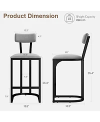 homfan Bar Stools Set of 4, Counter Height Stools with Curved Back, Upholstered Seats, Metal Frame and Footrest for Kitchen Island and Dining Room