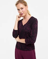 I.n.c. International Concepts Women's 3/4-Sleeve V-Neck Printed Knit Top, Macy's Exclusive