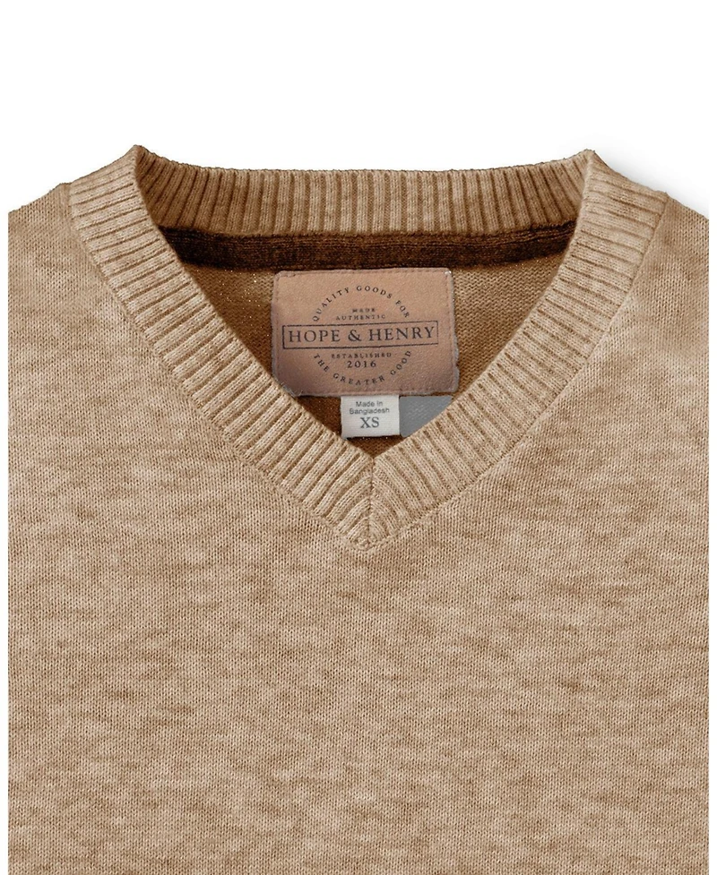 Hope & Henry Little and Big Boys' 5- 7 Organic V-Neck Sweater with Elbow Patches