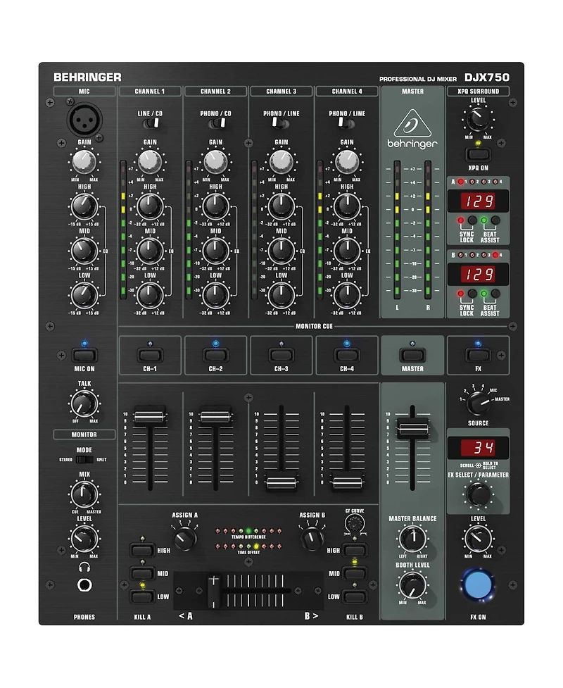 Behringer DjX750 Digital Effects Bpm Counter 5-Channel DJ Mixer
